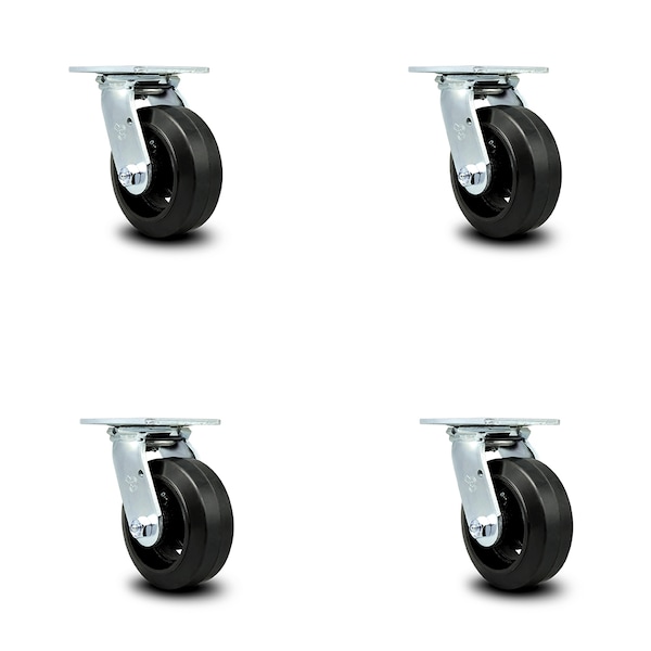 5 Inch Rubber on Steel Caster Set with Ball Bearing and Swivel Lock SCC